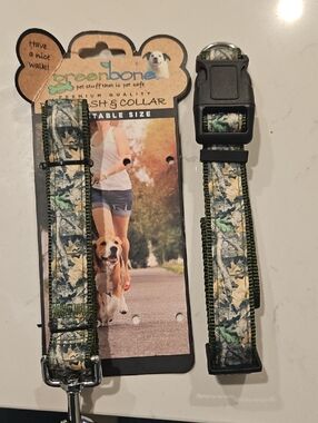 Camouflage Adjustable Dog Collar and Leash Set - Green/Tan